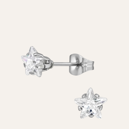 Kleine Sterren Oorknopjes Stainless Steel Zilver Zirkonia
