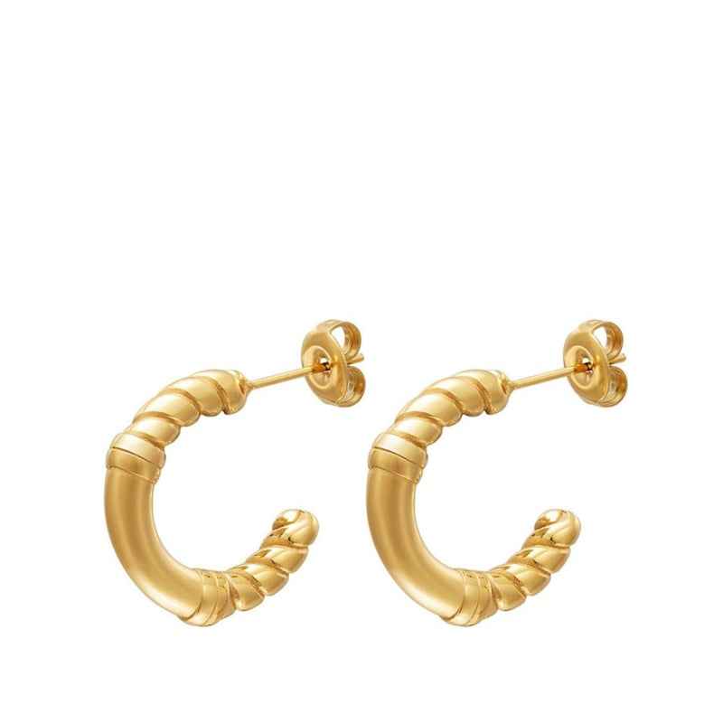Kleine oorringen stainless steel goud gedraaid detail 20 mm - Idhuna Jewels