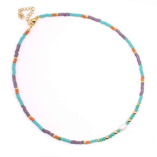 Korte Parel Kralen Ketting dames turquoise paars Staal Goud - Idhuna Jewels