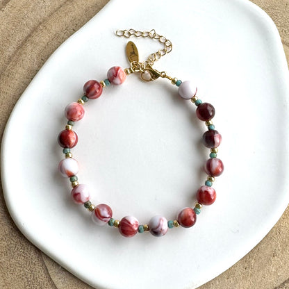 Stainless Steel Kralen Armband Rood Bruine Kralen