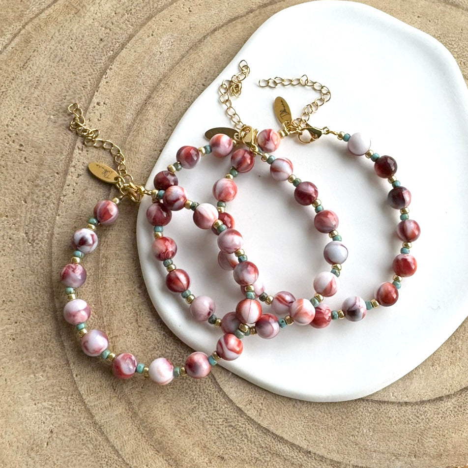 Stainless Steel Kralen Armband Rood Bruine Kralen