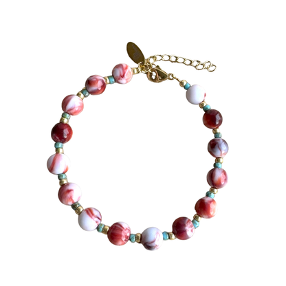 Stainless Steel Kralen Armband Rood Bruine Kralen