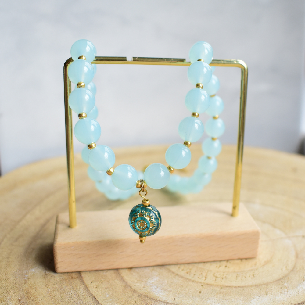 Mintgroene Kralen Ketting Mint Melody met Turquoise Boho Hanger