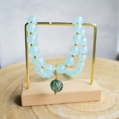 Mintgroene Kralen Ketting Mint Melody met Turquoise Boho Hanger