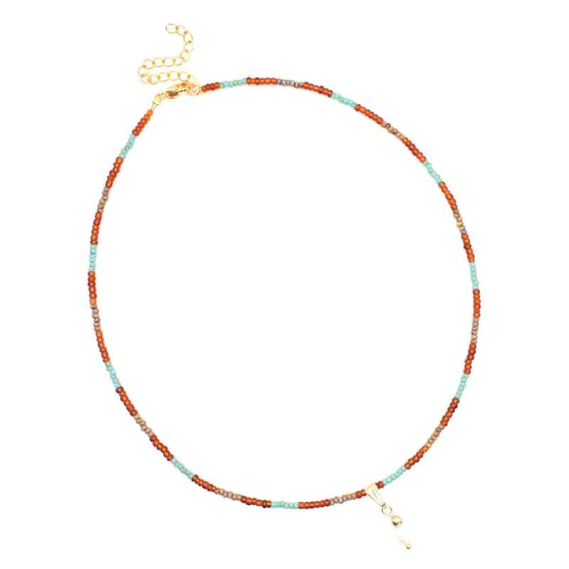 Kralen Ketting Dames Rvs goud rocailles kralen met Parel hanger - Idhuna Jewels