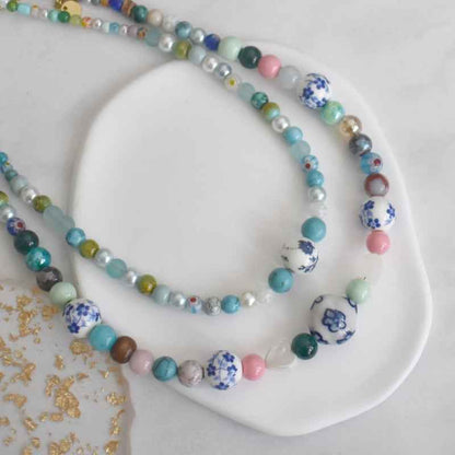 Kralen Ketting Kort dames Lovely Dutch Keramiek bloemen kraal - Idhuna Jewels