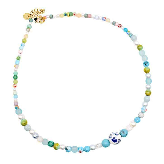 Kralen Ketting Kort dames Lovely Dutch Keramiek bloemen kraal - Idhuna Jewels