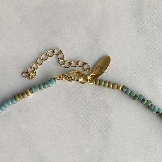 Kralen ketting Rvs Goud met turquoise en olijfgroene rocailles - Idhuna Jewels