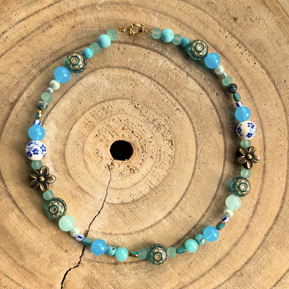 Bohemian Ketting turquoise met Rvs sluiting
