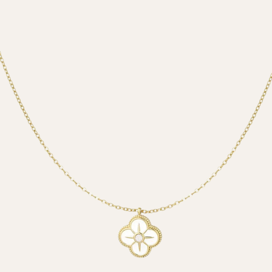 Lange ketting Rvs goud klavertje vier bloem hanger Jaina