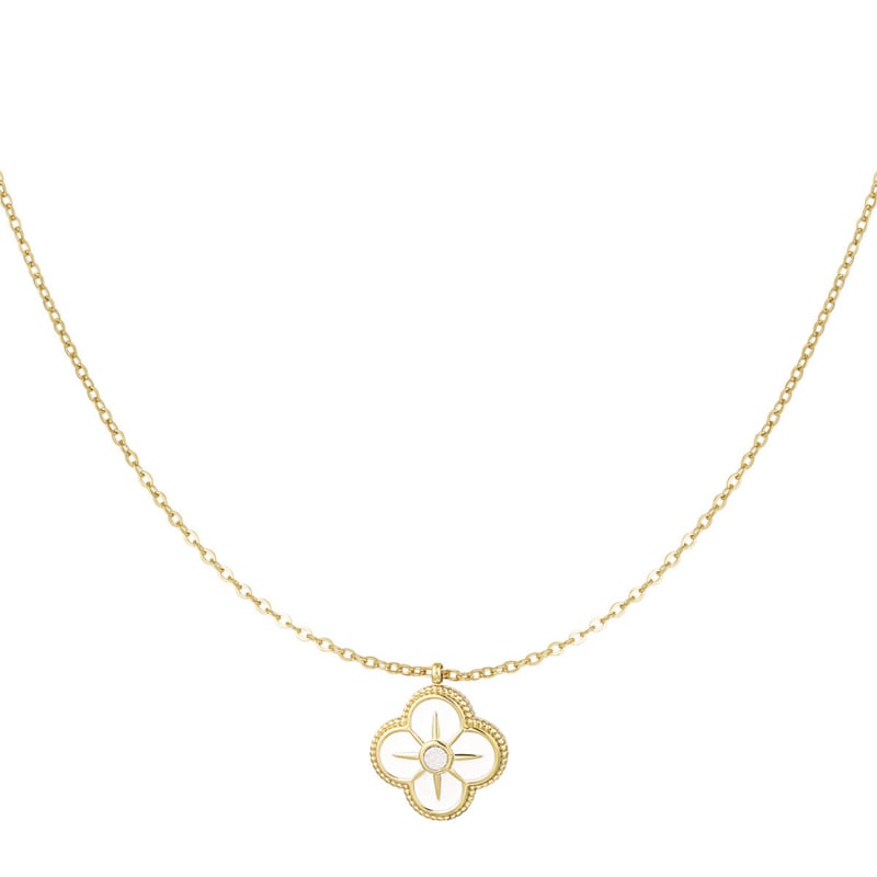 Lange ketting dames Rvs goud met klavertje vier bloem hanger - Idhuna Jewels