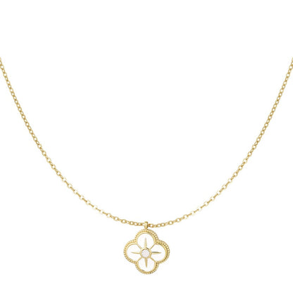 Lange ketting dames Rvs goud met klavertje vier bloem hanger - Idhuna Jewels