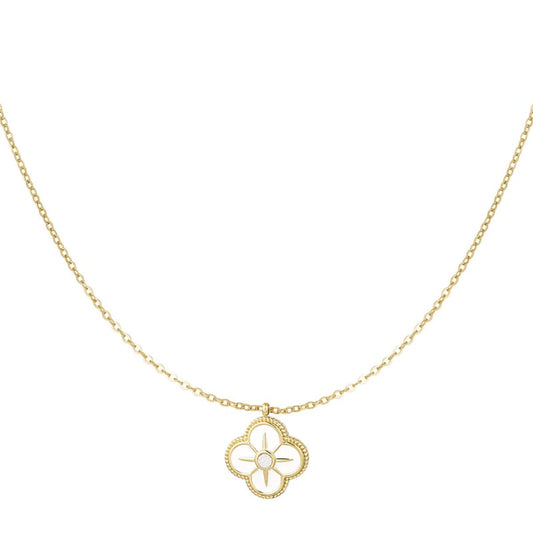 Lange ketting dames Rvs goud met klavertje vier bloem hanger - Idhuna Jewels