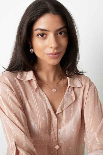 Lange ketting dames Rvs goud met klavertje vier bloem hanger - Idhuna Jewels