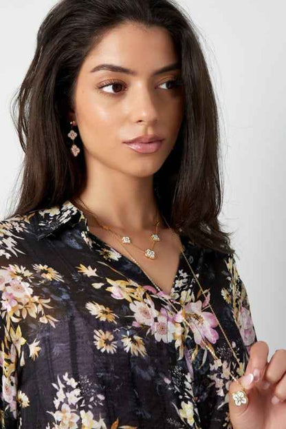 Lange ketting dames Rvs goud met klavertje vier bloem hanger - Idhuna Jewels