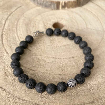 Lava steen kralen(8mm) armband heren zwart staal - Idhuna Jewels
