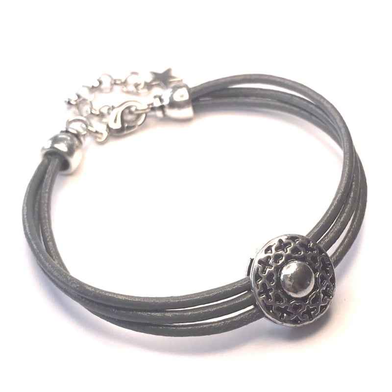 Leren Armband Dames donkergrijs - Idhuna Jewels