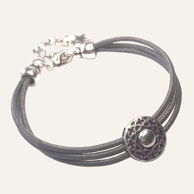 Leren Armband Dames donkergrijs - Idhuna Jewels
