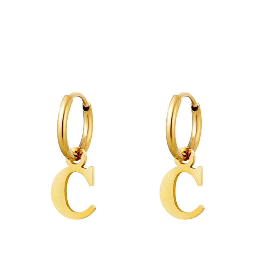 Alfabet oorbellen RVS met letter C bedeltje