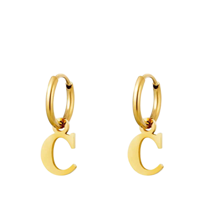 Alfabet oorbellen RVS met letter C bedeltje
