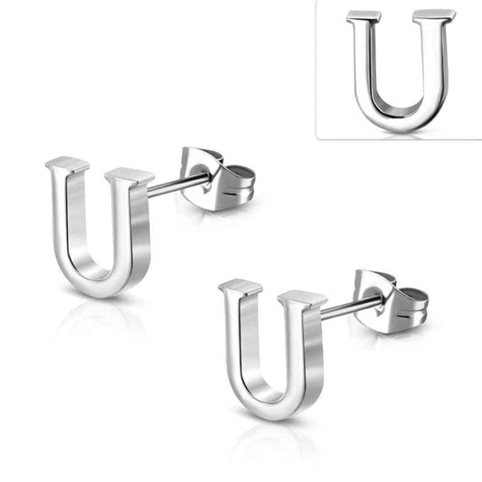 Letter U oorknop oorbellen chirurgisch staal - Idhuna Jewels