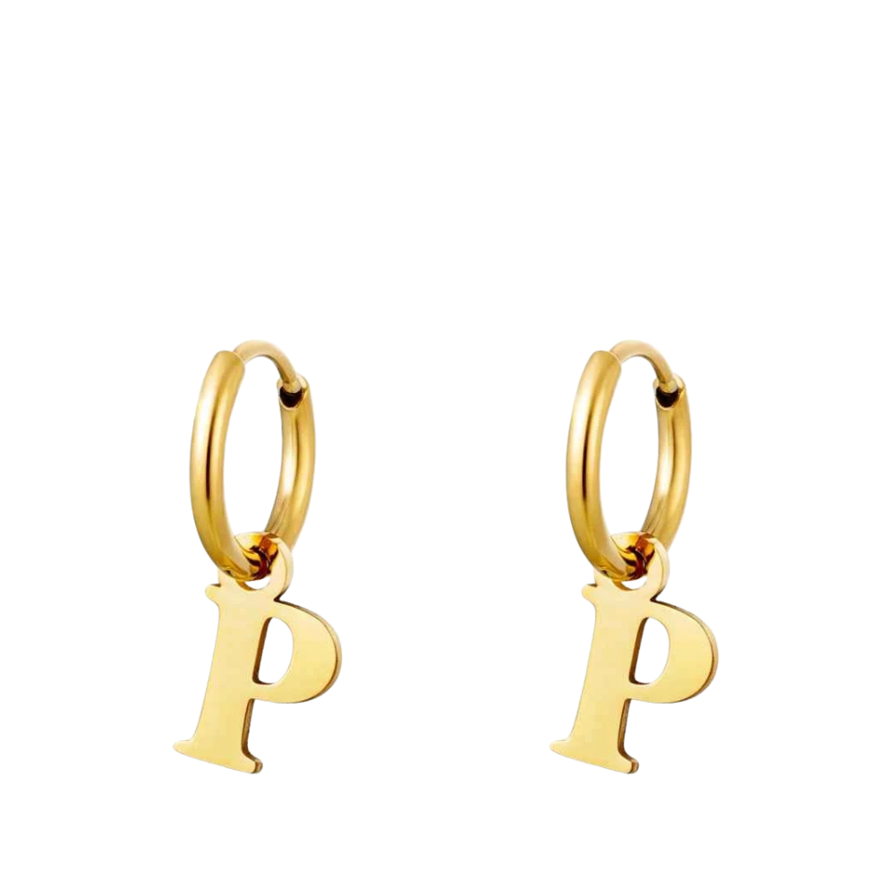 Alfabet oorbellen RVS met letter P bedeltje