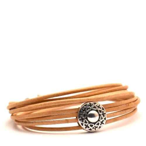 Lichtbruine leren wikkelarmband dames ronde Bali look schuiver - Idhuna Jewels