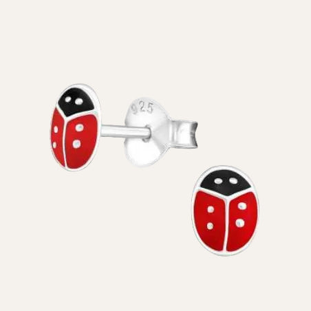 Zilveren Kinder oorbellen Lieveheersbeestje - Idhuna Jewels