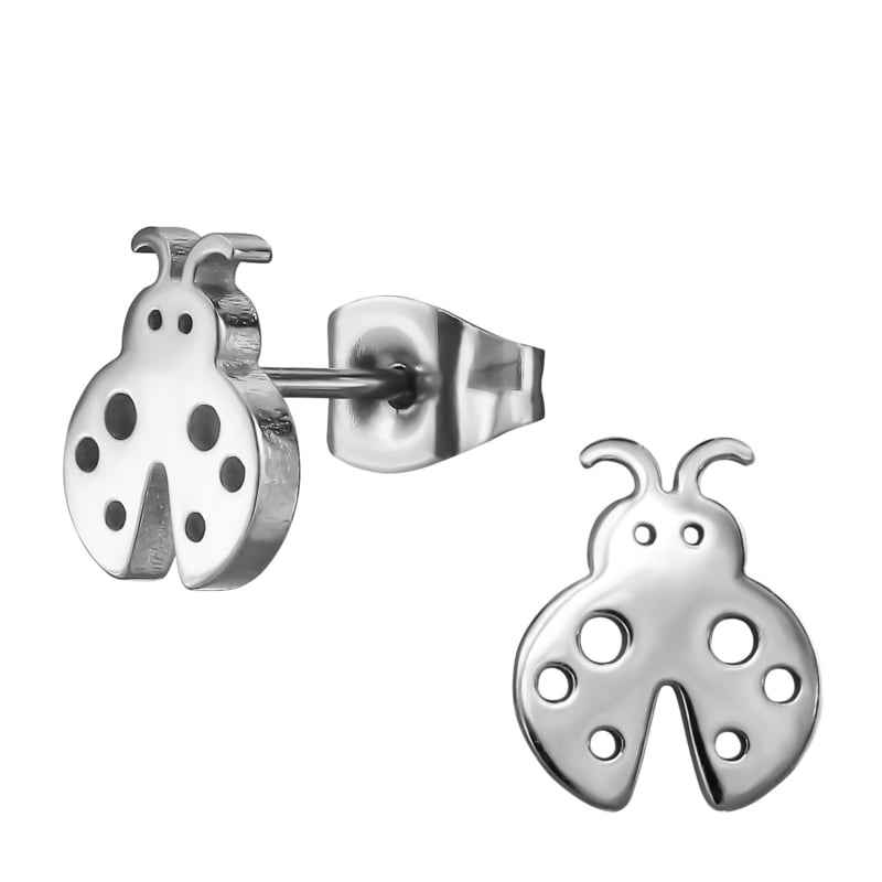 Lieveheersbeestje Oorbellen Knopjes Rvs - Idhuna Jewels