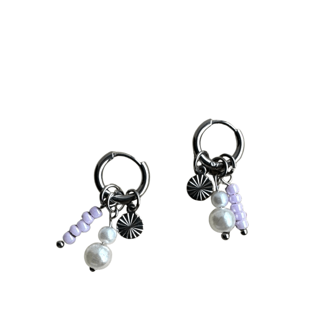 Oorbellen Chirurgisch Staal Oorringen met bedels lila kralen hanger