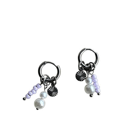 Oorbellen Chirurgisch Staal Oorringen met bedels lila kralen hanger