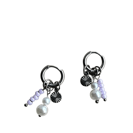 Oorbellen Chirurgisch Staal Oorringen met bedels lila kralen hanger