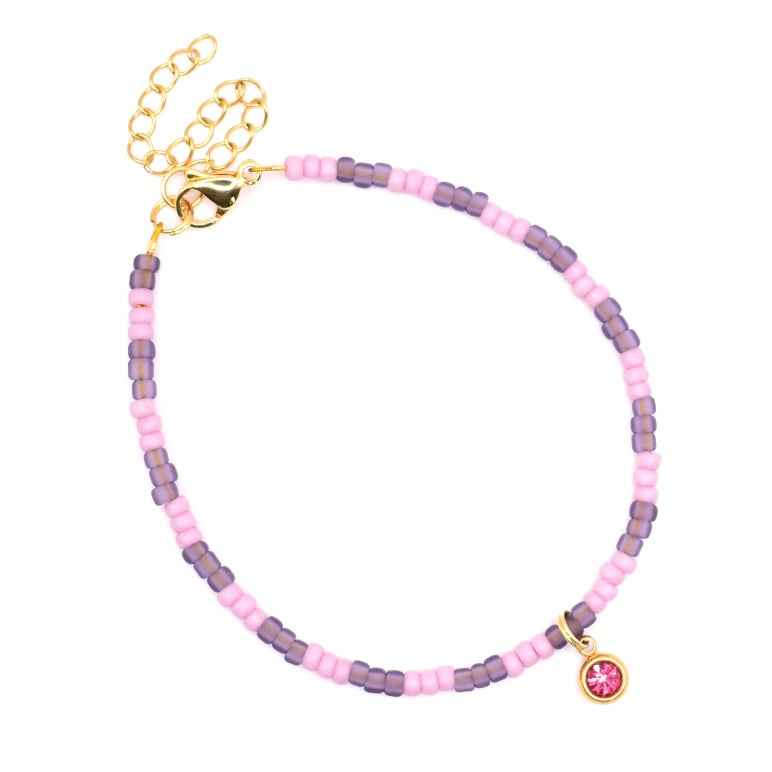 Lila Paarse Dames Armband Miyuki Kralen roze Zirkonia hanger - Idhuna Jewels