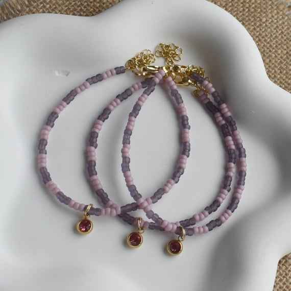 Lila Paarse Dames Armband Miyuki Kralen roze Zirkonia hanger - Idhuna Jewels