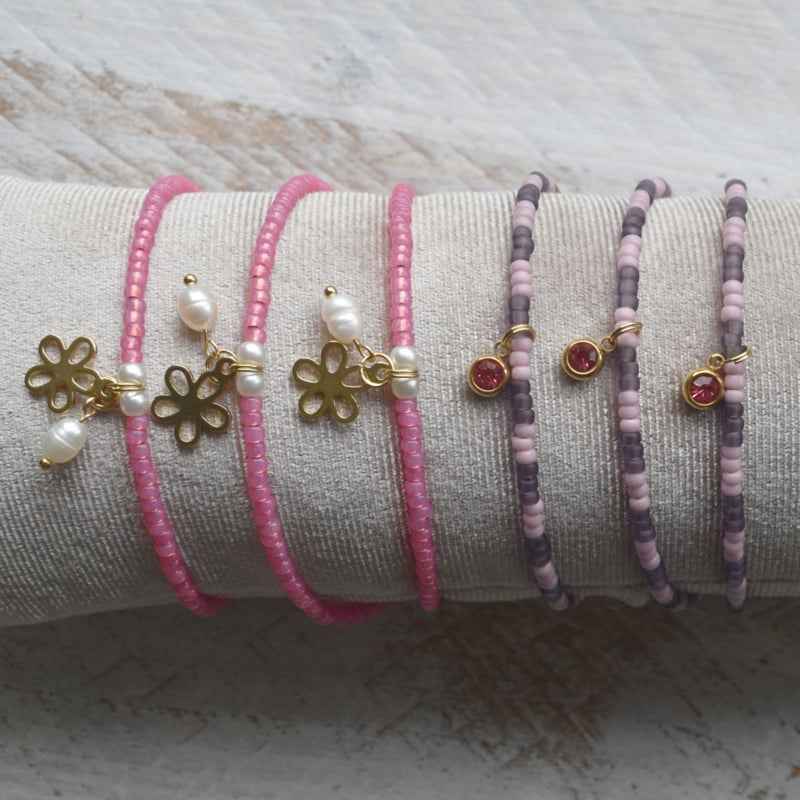 Lila Paarse Dames Armband Miyuki Kralen roze Zirkonia hanger - Idhuna Jewels