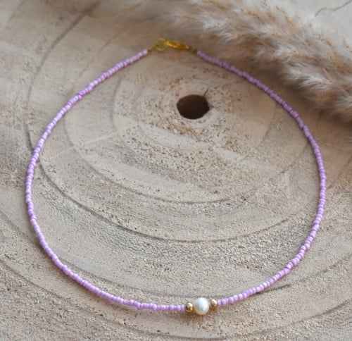 Lila rocailles kralen ketting dames - Idhuna Jewels