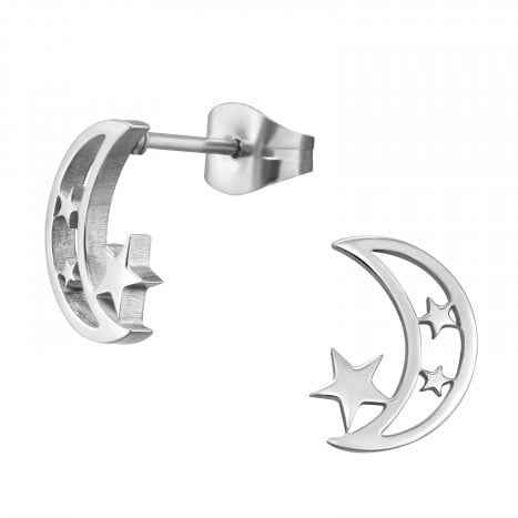 Maan en Sterren Oorbellen Knopjes Chirurgisch Staal - Idhuna Jewels