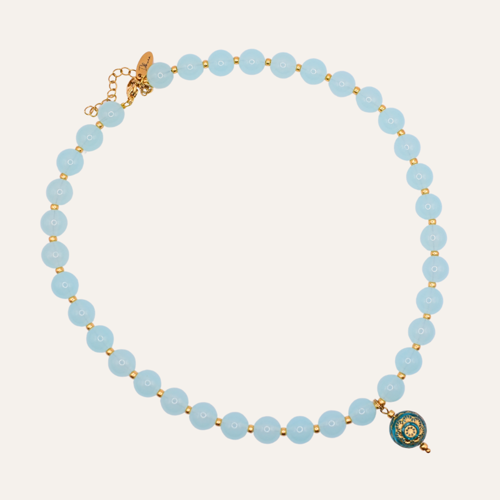Mintgroene Kralen Ketting Mint Melody met Turquoise Boho Hanger