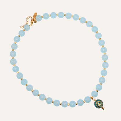 Mintgroene Kralen Ketting Mint Melody met Turquoise Boho Hanger