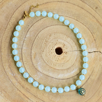 Mintgroene Kralen Ketting Mint Melody met Turquoise Boho Hanger