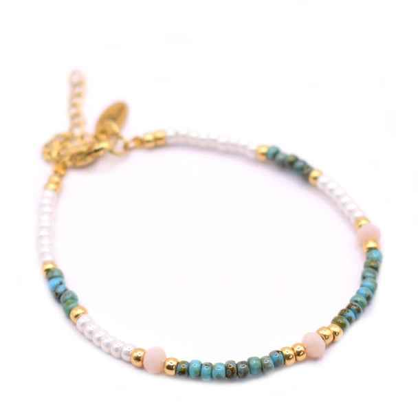 Miyuki Dames armband Staal goud turquoise wit - Idhuna Jewels