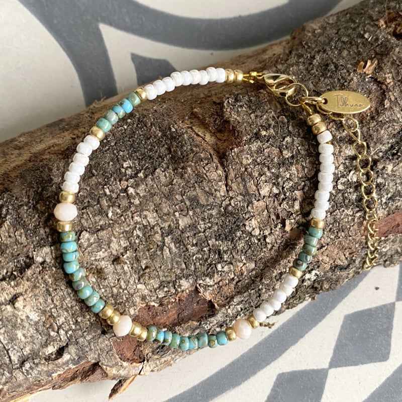 Miyuki Dames armband Staal goud turquoise wit - Idhuna Jewels