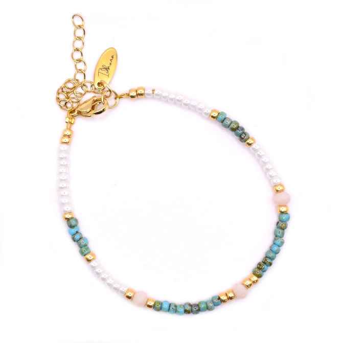 Miyuki Dames armband Staal goud turquoise wit - Idhuna Jewels