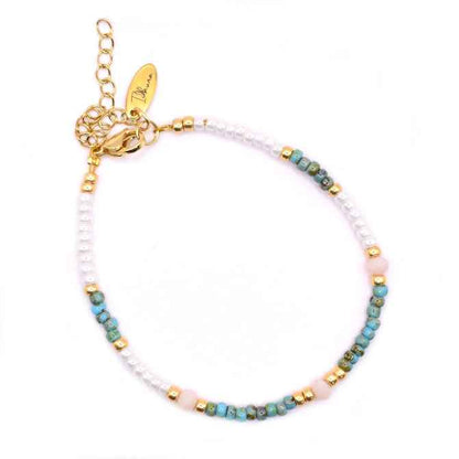 Miyuki Dames armband Staal goud turquoise wit - Idhuna Jewels