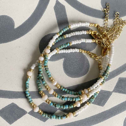Miyuki Dames armband Staal goud turquoise wit - Idhuna Jewels