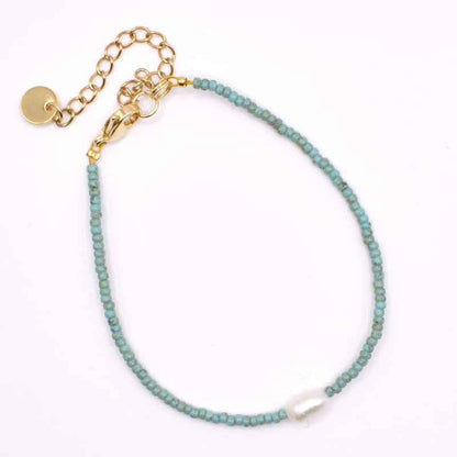 Miyuki kralen Armband Turquoise dames met parel & stalen sluiting - Idhuna Jewels