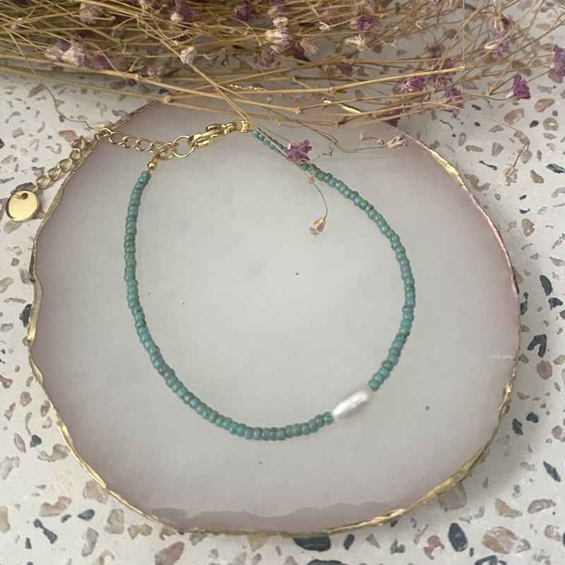 Miyuki kralen Armband Turquoise dames met parel & stalen sluiting - Idhuna Jewels