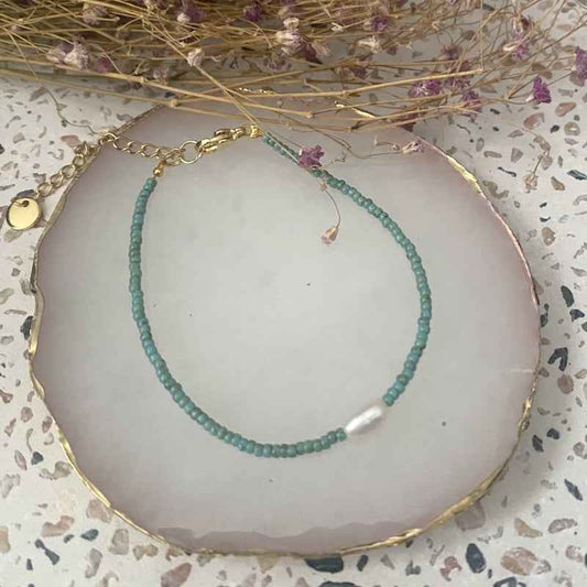 Miyuki kralen Armband Turquoise dames met parel & stalen sluiting - Idhuna Jewels