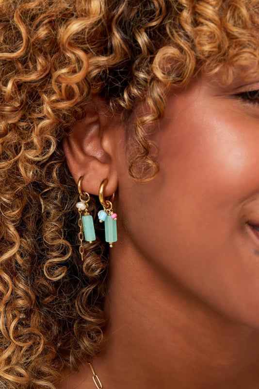 Natuursteen kralen oorringen hangers staal Yehwang - Idhuna Jewels