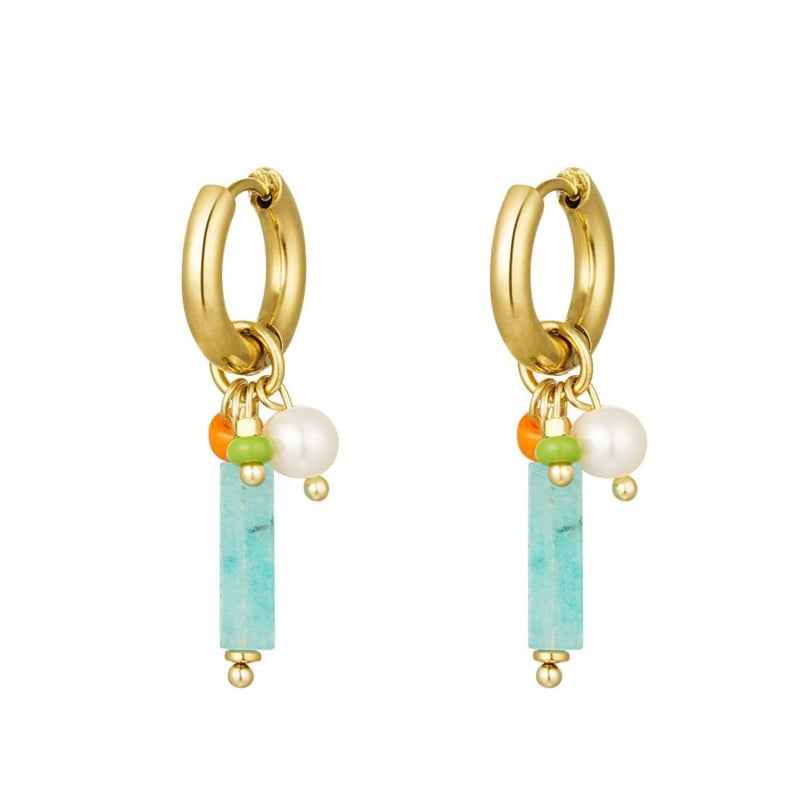 Natuursteen kralen oorringen hangers staal Yehwang - Idhuna Jewels